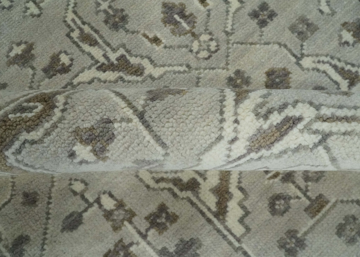 Antique Style Custom Made Traditional Silver and Brown Oriental Oushak Wool Area Rug - Nuvé