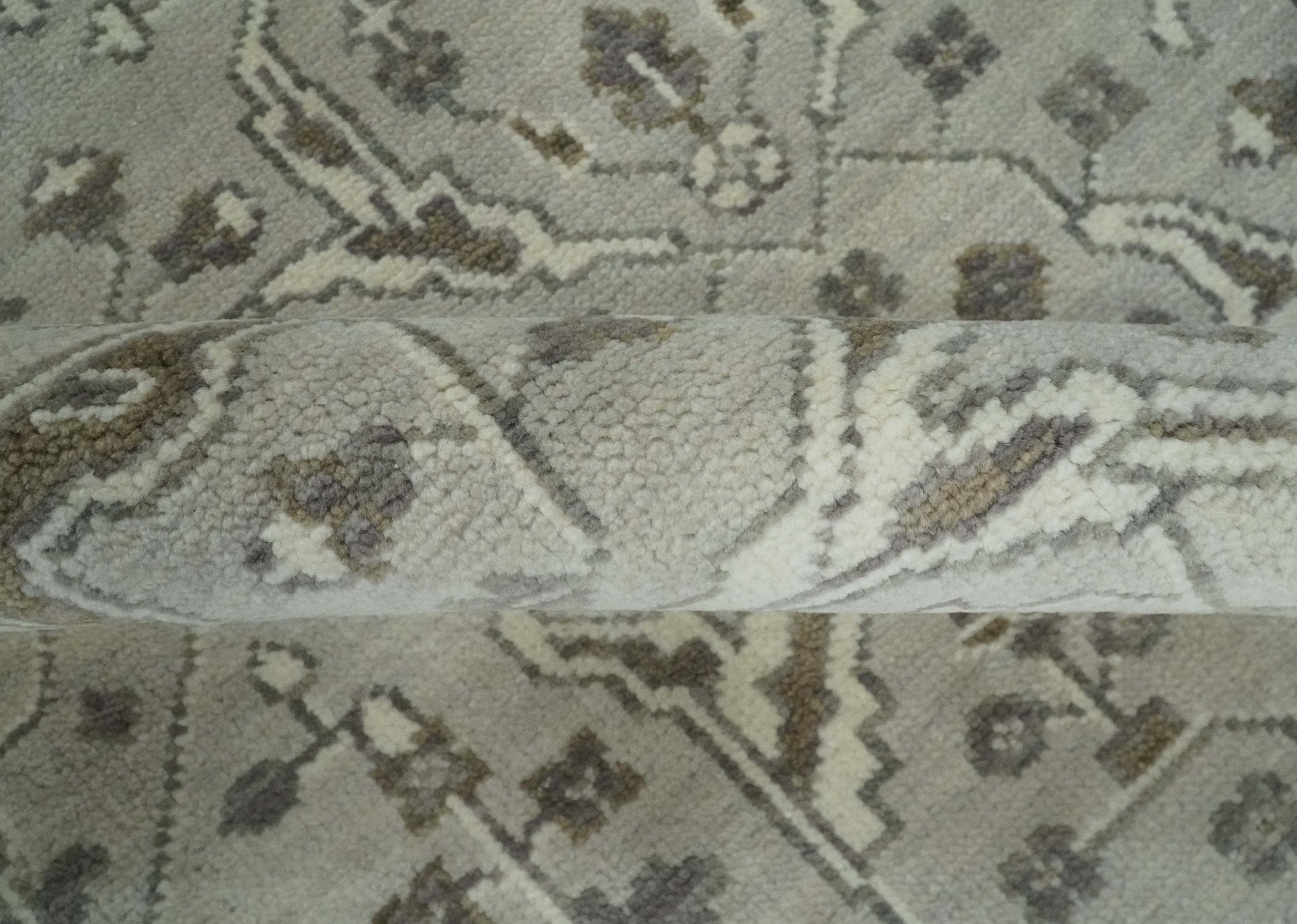 Antique Style Custom Made Traditional Silver and Brown Oriental Oushak Wool Area Rug - Nuvé