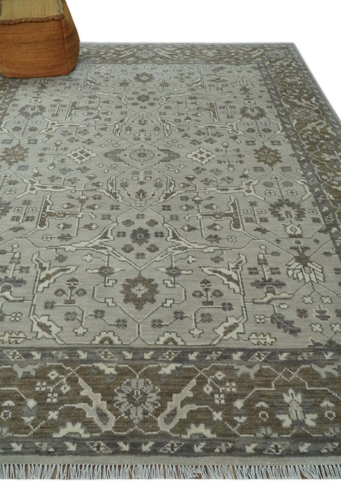 Antique Style Custom Made Traditional Silver and Brown Oriental Oushak Wool Area Rug - Nuvé