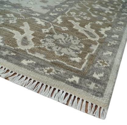 Antique Style Custom Made Traditional Silver and Brown Oriental Oushak Wool Area Rug - Nuvé
