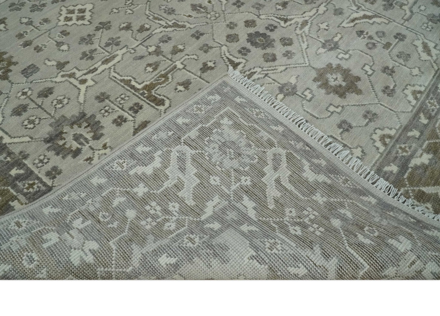 Antique Style Custom Made Traditional Silver and Brown Oriental Oushak Wool Area Rug - Nuvé