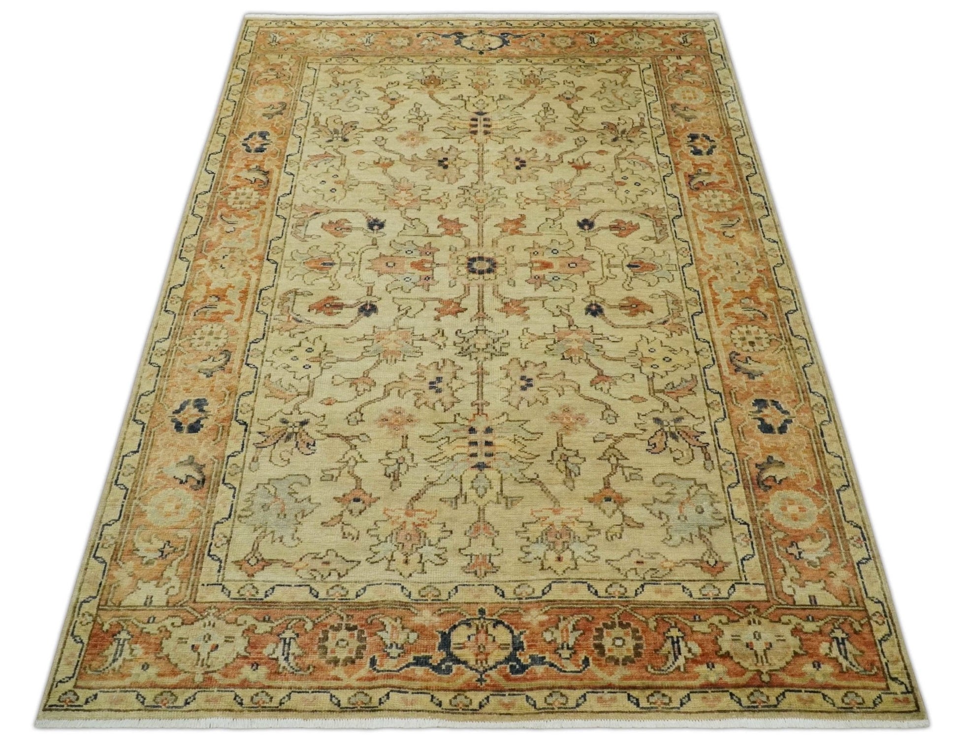 Antique Style Empress Tabriz 6x8 Hand Knotted Beige and Rust Modern Traditional Wool Rug | N35368 - Nuvé