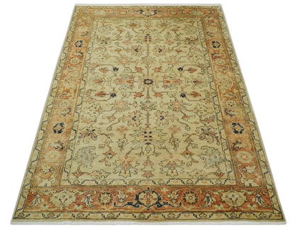 Antique Style Empress Tabriz 6x8 Hand Knotted Beige and Rust Modern Traditional Wool Rug | N35368 - Nuvé