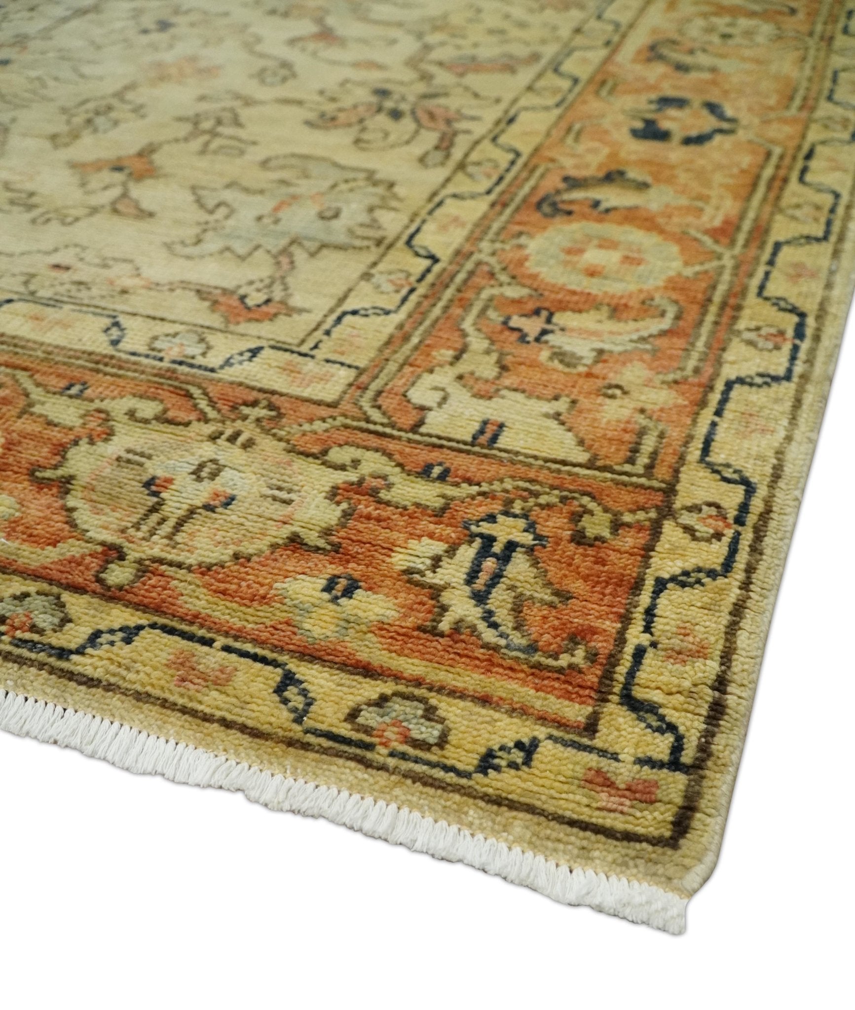 Antique Style Empress Tabriz 6x8 Hand Knotted Beige and Rust Modern Traditional Wool Rug | N35368 - Nuvé