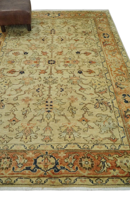 Antique Style Empress Tabriz 6x8 Hand Knotted Beige and Rust Modern Traditional Wool Rug | N35368 - Nuvé