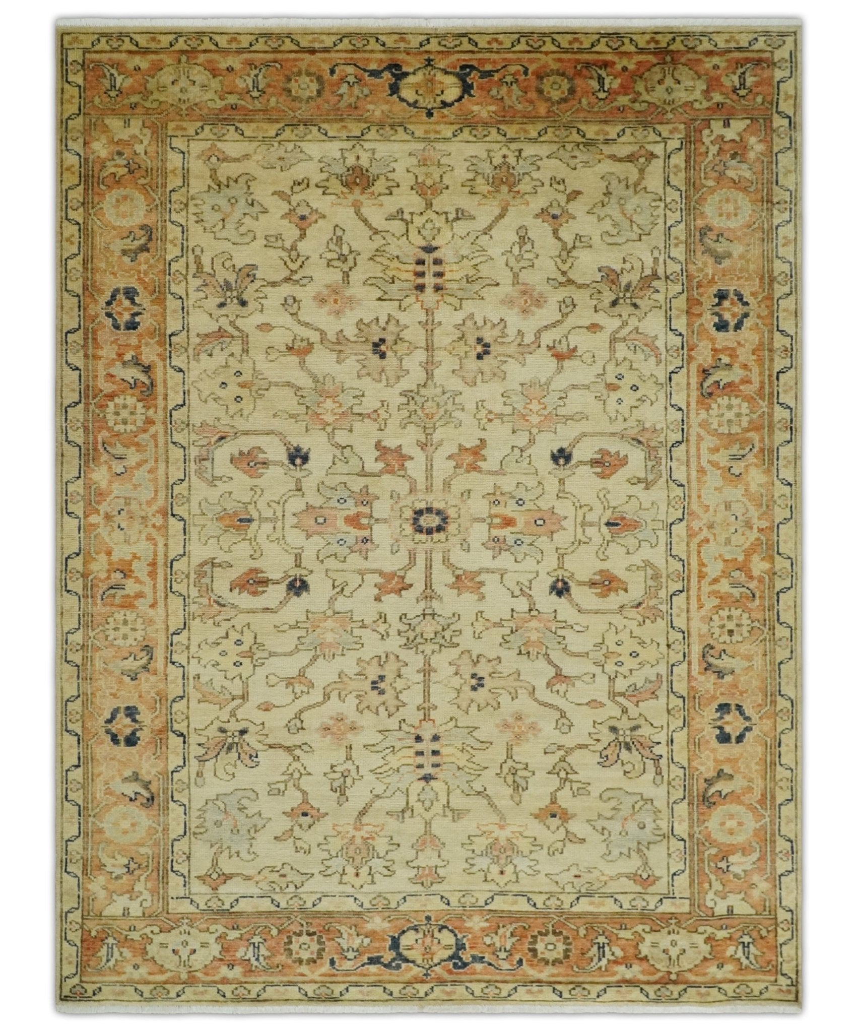 Antique Style Empress Tabriz 6x8 Hand Knotted Beige and Rust Modern Traditional Wool Rug | N35368 - Nuvé