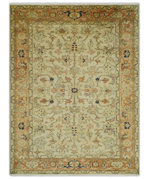 Antique Style Empress Tabriz 6x8 Hand Knotted Beige and Rust Modern Traditional Wool Rug | N35368 - Nuvé
