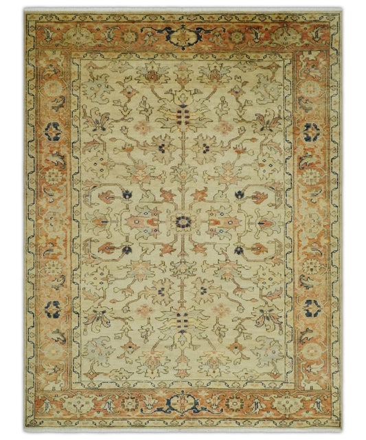 Antique Style Empress Tabriz 6x8 Hand Knotted Beige and Rust Modern Traditional Wool Rug | N35368 - Nuvé