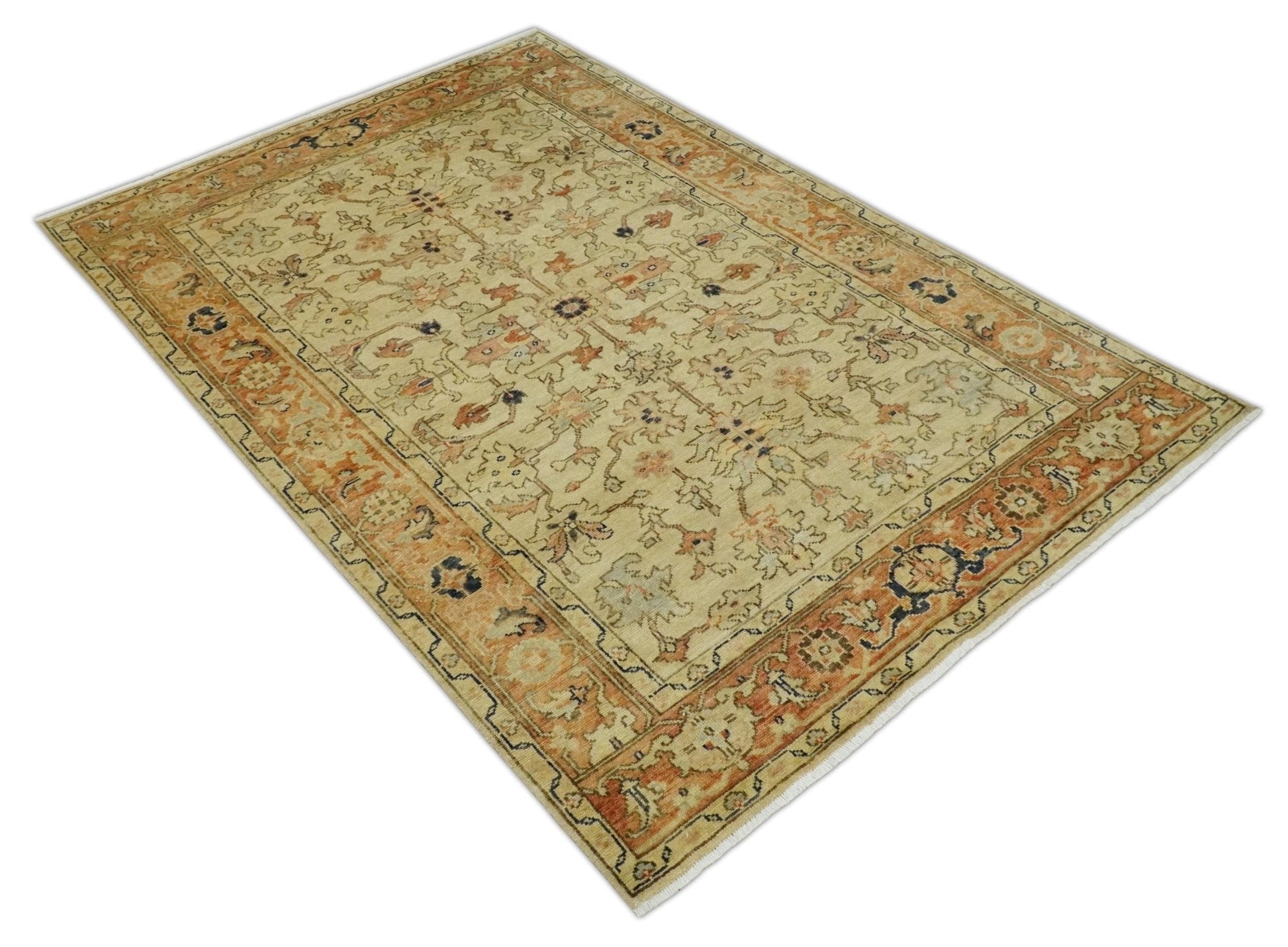 Antique Style Empress Tabriz 6x8 Hand Knotted Beige and Rust Modern Traditional Wool Rug | N35368 - Nuvé