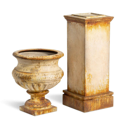 Antique-Style Iron Garden Urn with Tall Pedestal - Nuvé