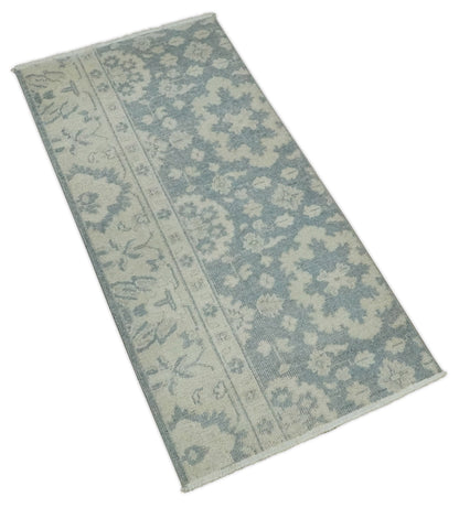 Antique Style Ivory and Charcoal Hand Knotted Traditional Oushak 2x4 wool Bedside Rug - Nuvé