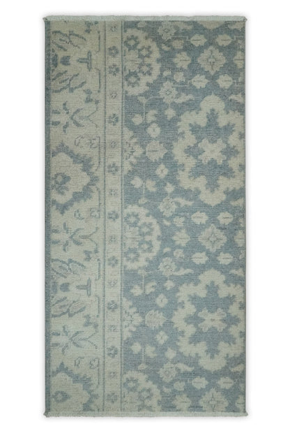 Antique Style Ivory and Charcoal Hand Knotted Traditional Oushak 2x4 wool Bedside Rug - Nuvé