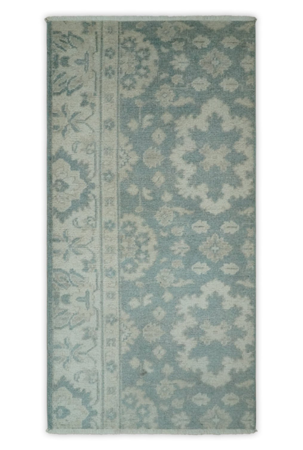 Antique Style Ivory and Gray Hand Knotted Traditional Oushak 2x4 wool Bedside Rug - Nuvé