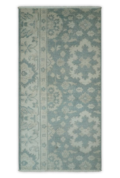 Antique Style Ivory and Gray Hand Knotted Traditional Oushak 2x4 wool Bedside Rug - Nuvé