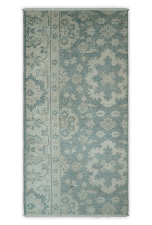 Antique Style Ivory and Gray Hand Knotted Traditional Oushak 2x4 wool Bedside Rug - Nuvé
