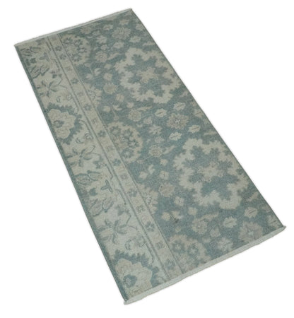 Antique Style Ivory and Gray Hand Knotted Traditional Oushak 2x4 wool Bedside Rug - Nuvé