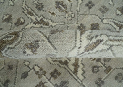 Antique Style Traditional Silver and Olive Oriental Oushak 8x10 wool Area Rug - Nuvé