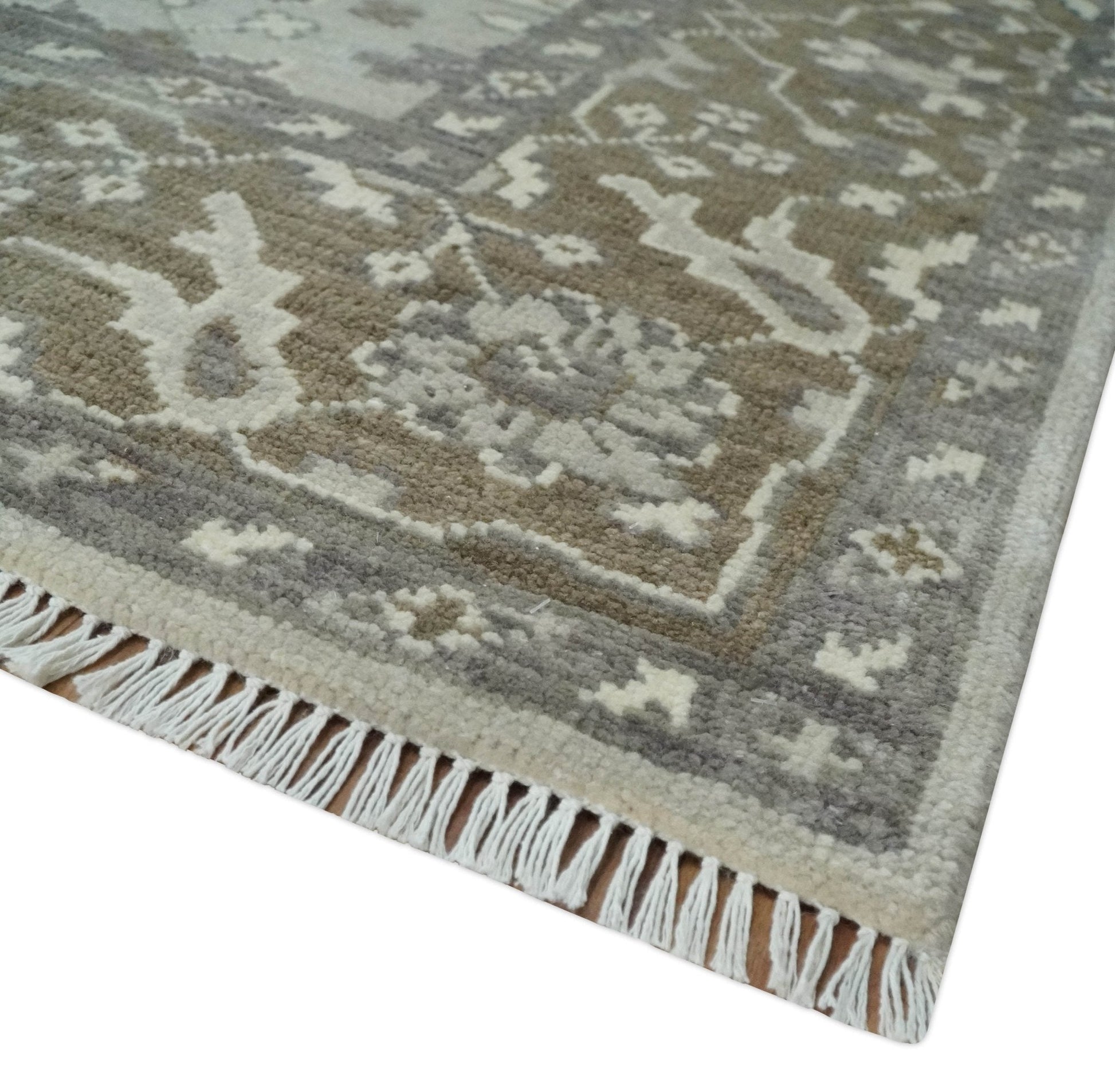 Antique Style Traditional Silver and Olive Oriental Oushak 8x10 wool Area Rug - Nuvé
