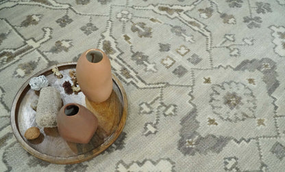 Antique Style Traditional Silver and Olive Oriental Oushak 8x10 wool Area Rug - Nuvé