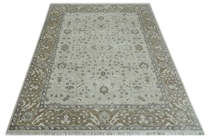 Antique Style Traditional Silver and Olive Oriental Oushak 8x10 wool Area Rug - Nuvé