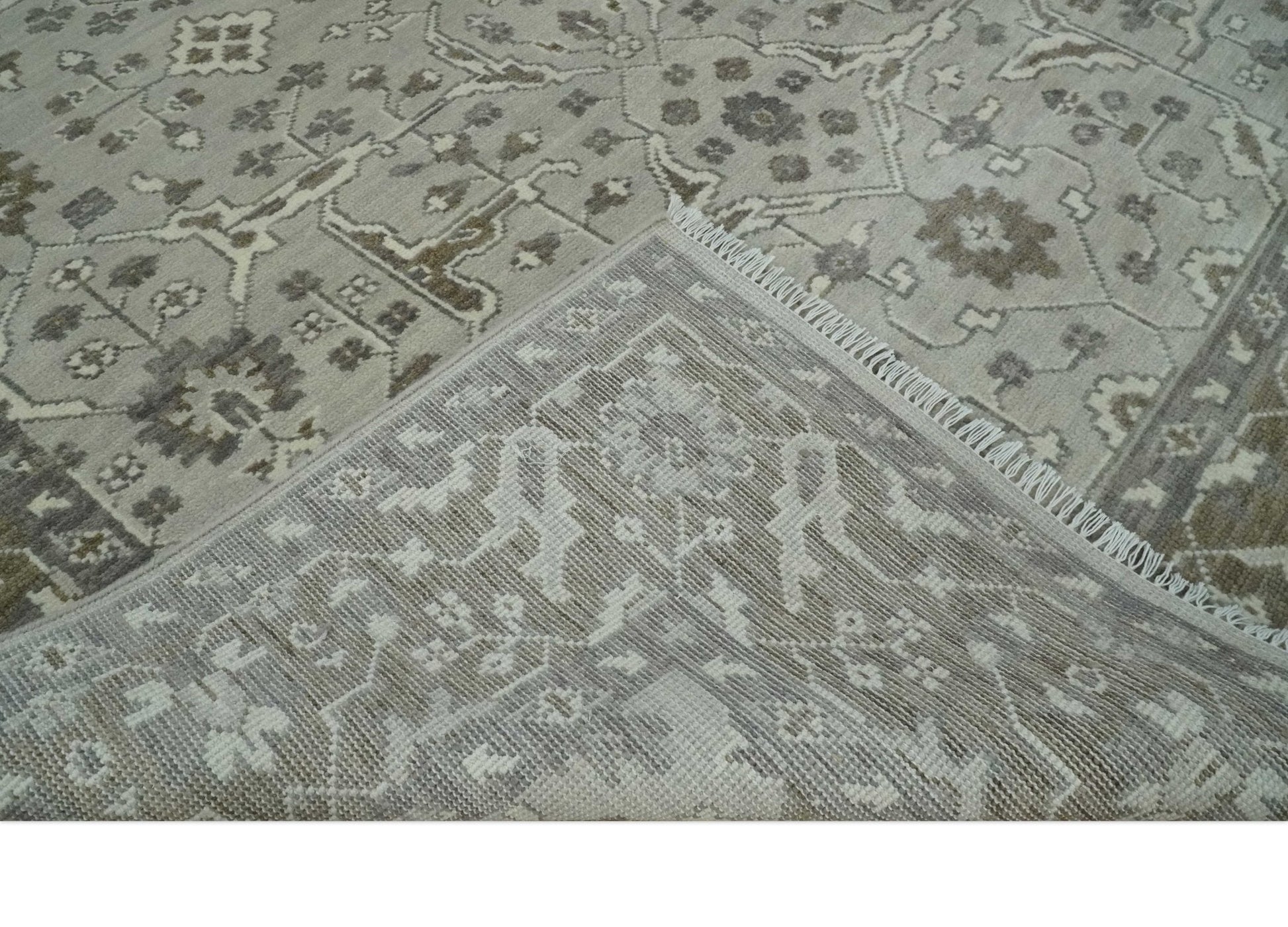 Antique Style Traditional Silver and Olive Oriental Oushak 8x10 wool Area Rug - Nuvé