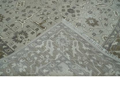 Antique Style Traditional Silver and Olive Oriental Oushak 8x10 wool Area Rug - Nuvé