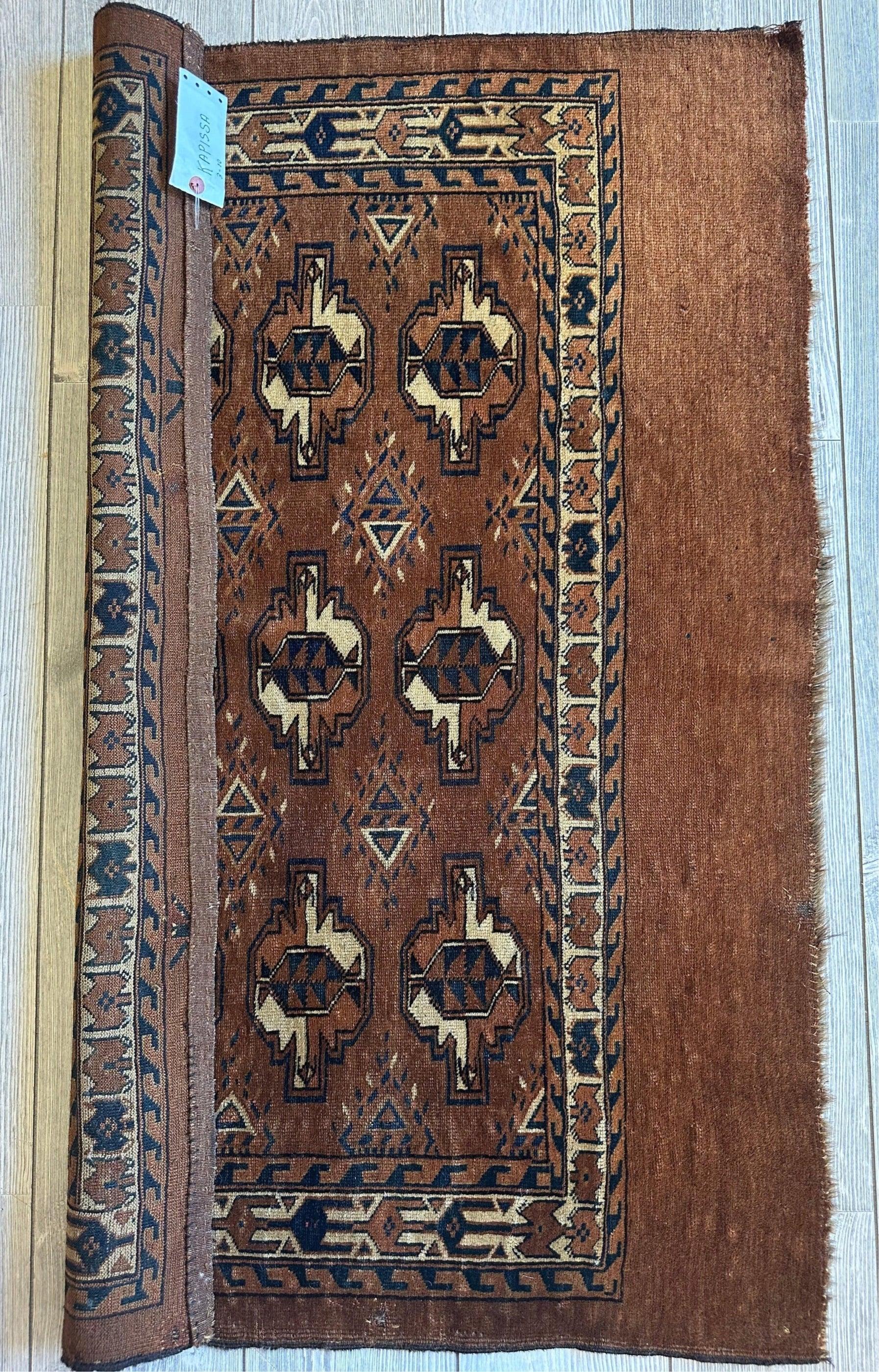 Antique Tekke Yomud Yomut Saryk Chuval Rug Bag Face, Turkmen Rug, Turkoman Rug 2’6”x3’9” - Nuvé