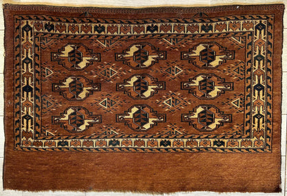 Antique Tekke Yomud Yomut Saryk Chuval Rug Bag Face, Turkmen Rug, Turkoman Rug 2’6”x3’9” - Nuvé