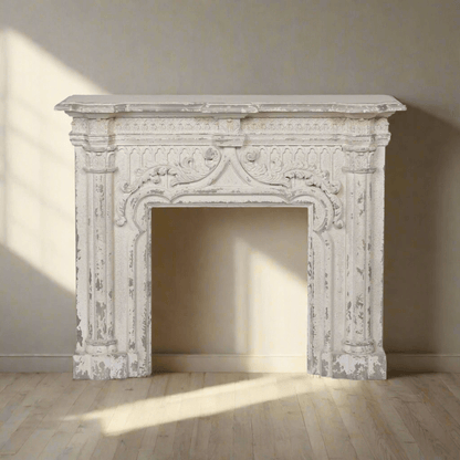 Antique White Fireplace Mantel with Distressed Vintage Finish - Nuvé