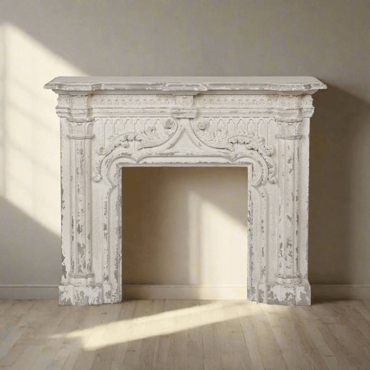 Antique White Fireplace Mantel with Distressed Vintage Finish - Nuvé