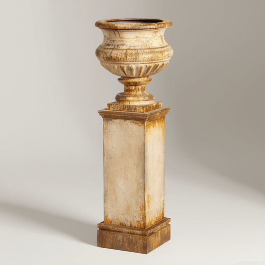 Antique-Style Iron Garden Urn with Tall Pedestal - Nuvé