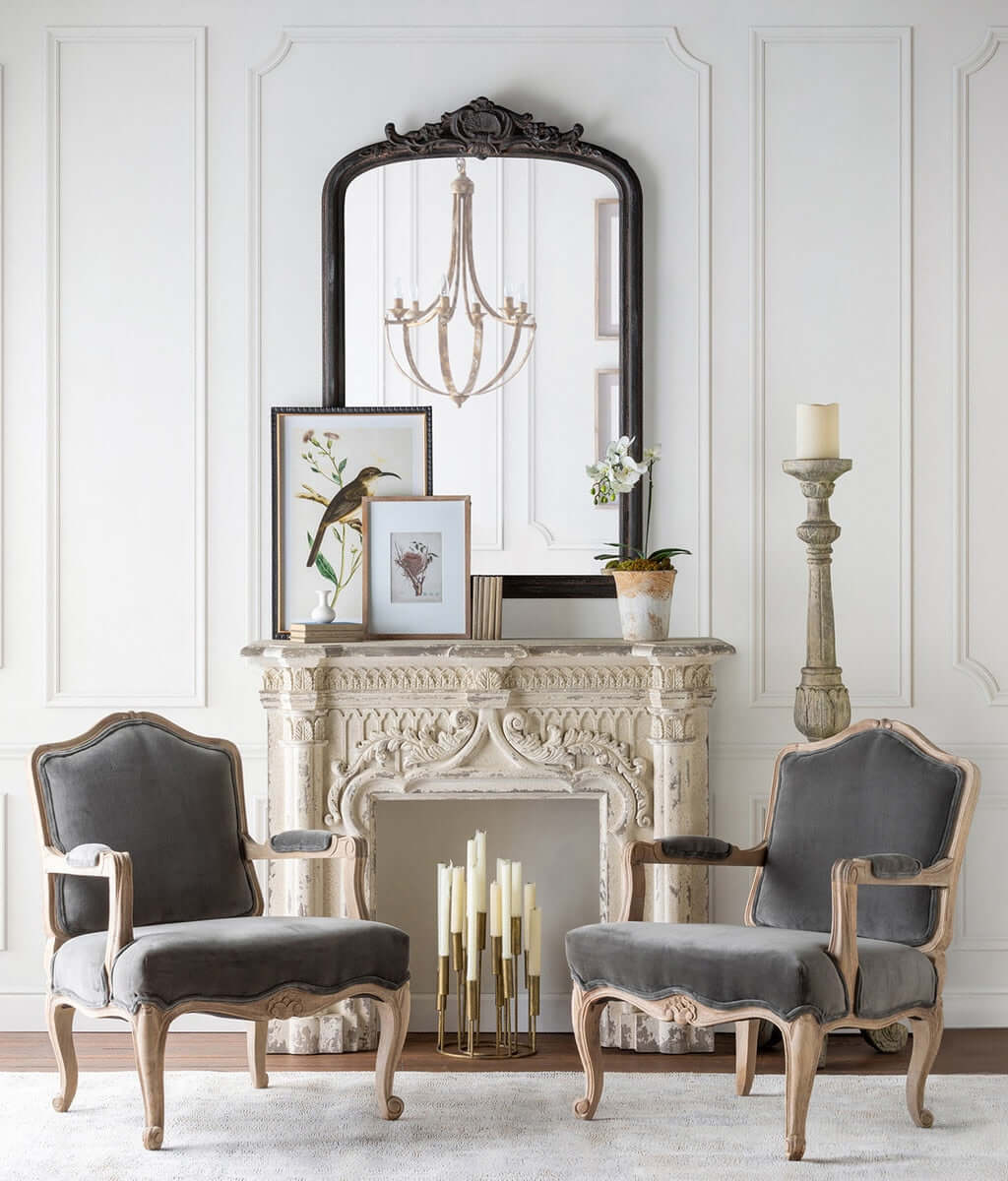 Antique White Fireplace Mantel with Distressed Vintage Finish - Nuvé