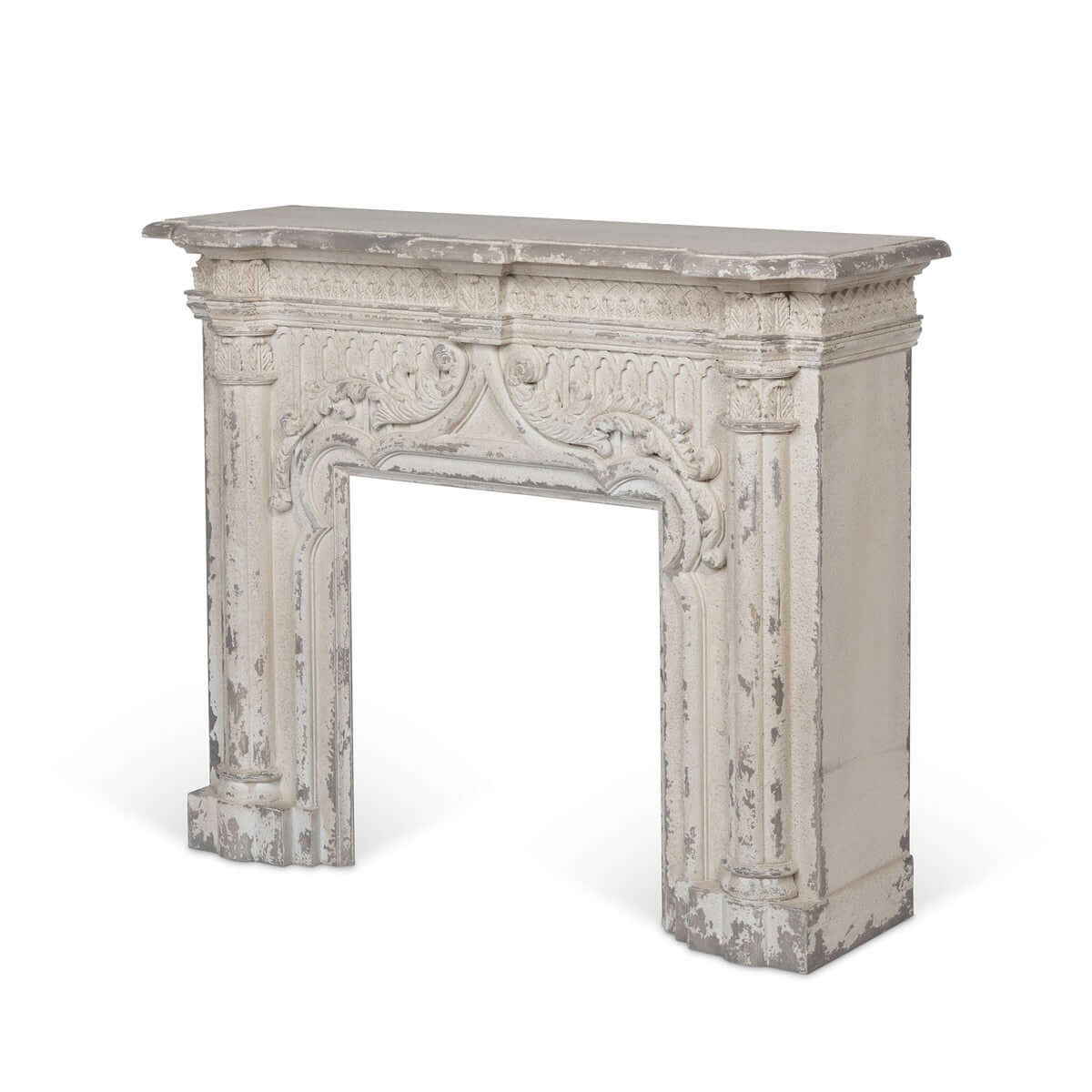 Antique White Fireplace Mantel with Distressed Vintage Finish - Nuvé