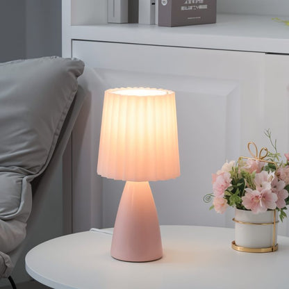 Residence Supply Apollo Table Lamp with sleek modern design, featuring a cylindrical base and fabric shade on a wooden surface.