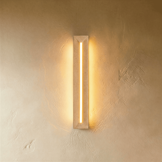 Apsu Travertine Wall Lamp by Residence Supply, modern wall-mounted light fixture with a travertine stone finish and sleek design.