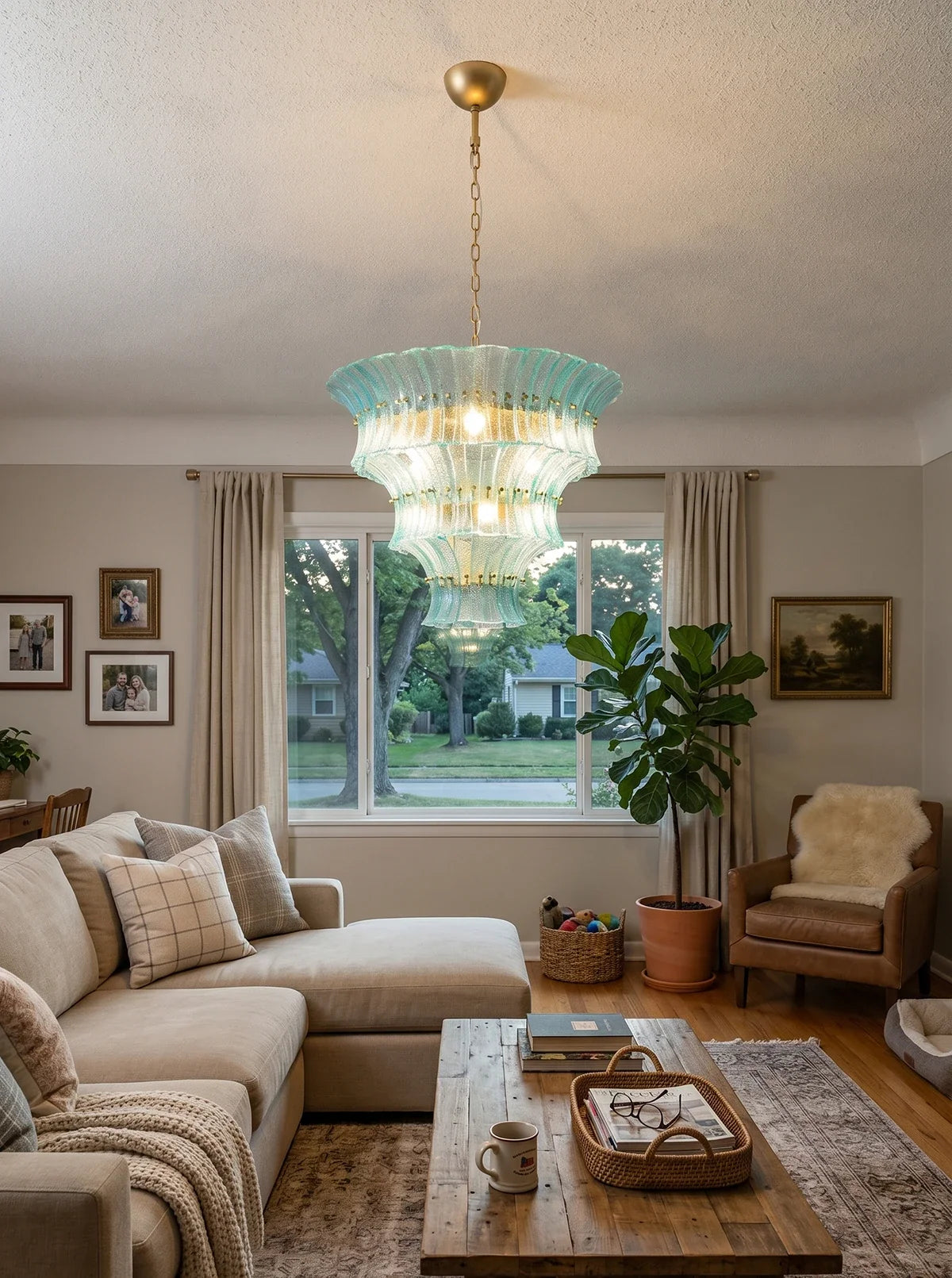 Aquamarine Calyra Tiered Glass Chandelier