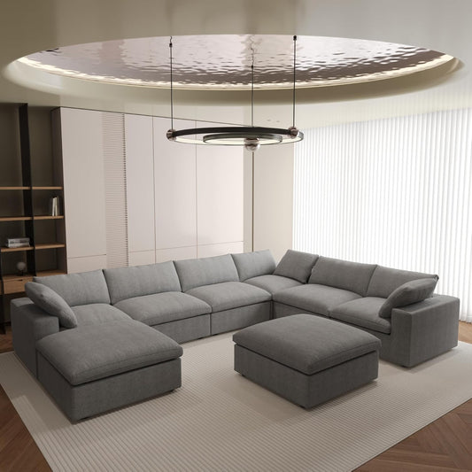 Nuvé® Solace Modular Bouclé Cloud Sofa - Space Grey - 7-Seater Corner Chaise - Nuvé