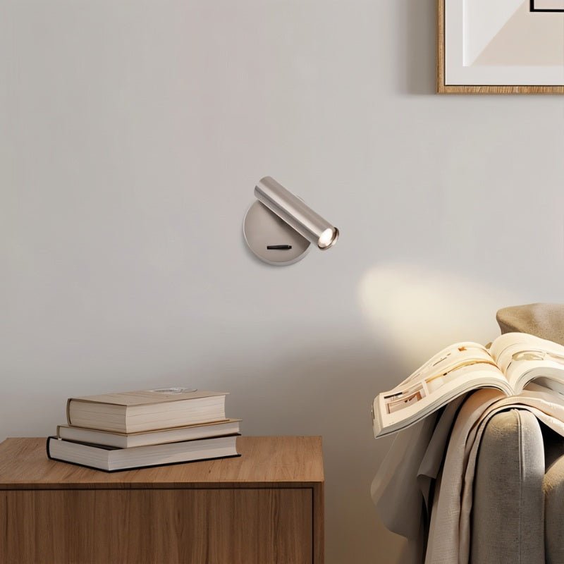 Nickel Asmra Bedside Reading Lamp by Residence Supply illuminated on a bedroom nightstand for cozy reading light.