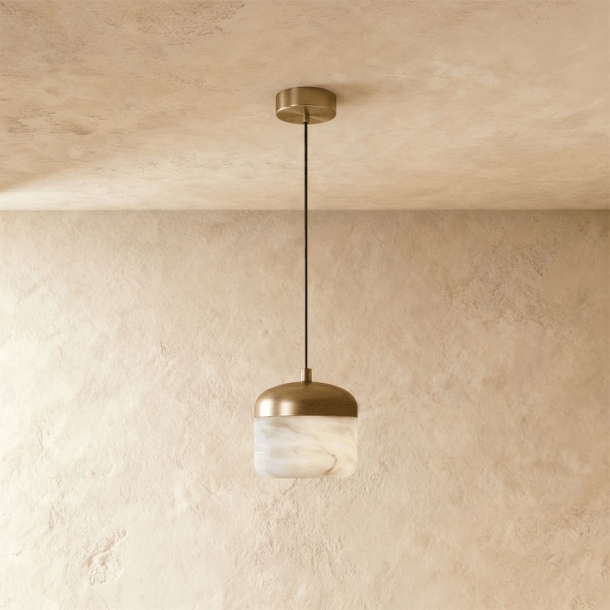 Asta Alabaster Pendant Light by Residence Supply featuring a smooth alabaster glass shade hanging from a sleek fixture.