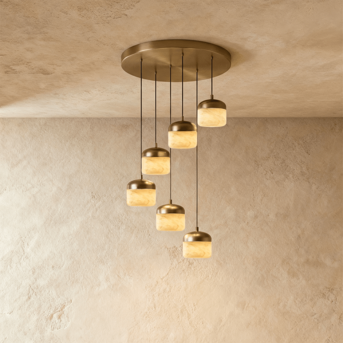 Asta Alabaster Pendant Light by Residence Supply hanging with a smooth alabaster shade and metal fixture, ideal for modern decor.