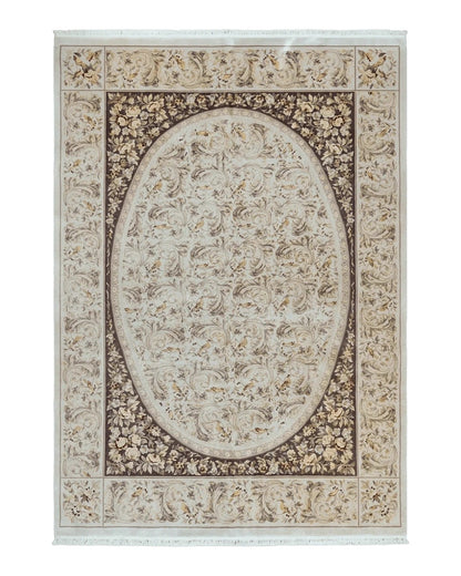Aubusson Rug 10x14, Wool & Silk Highlights Hand Knotted Vintage Carpet, Birds Flowers, Fine Details, Elegant