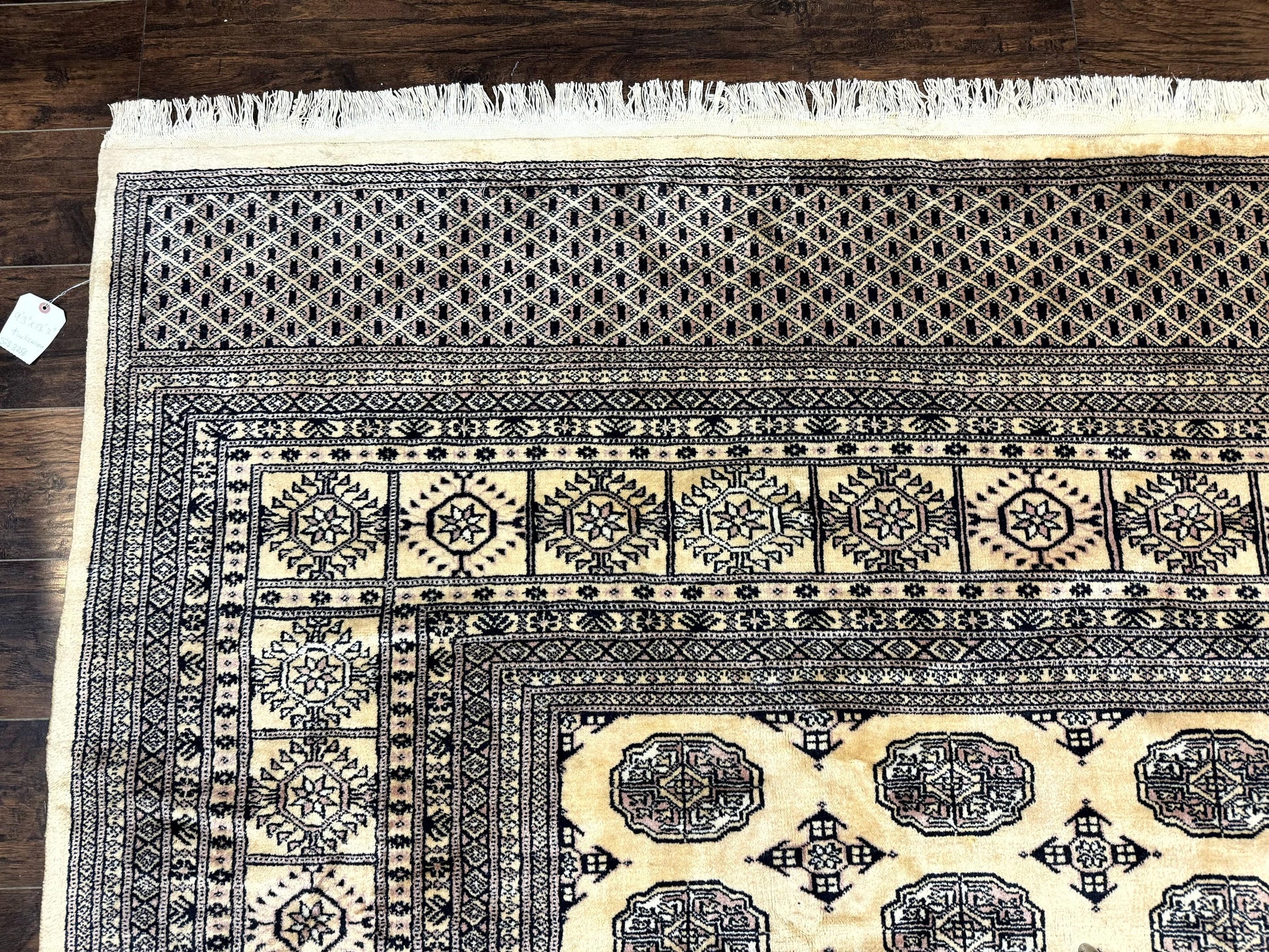 Pakistani Bokhara Turkoman Rug 9x11, Cream, Handmade Wool Vintage Carpet - Nuvé