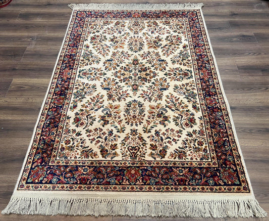 Karastan Rug 4.3 x 6, Karastan Ivory Sarouk #760 Wool Carpet, Vintage Original Collection 700 Series Discontinued, Floral Oriental Rug, Nice - Nuvé