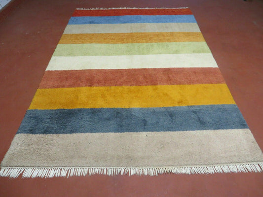 5'X 8' Vintage Handmade India Tribal Fine Wool Rug Carpet Colorful Strips Nice - Nuvé