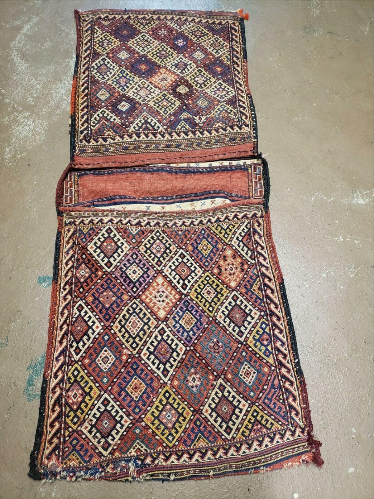 26" X 56" Antique Handmade Authentic Tribal Wool Rug Double Bag Tobreh - Nuvé
