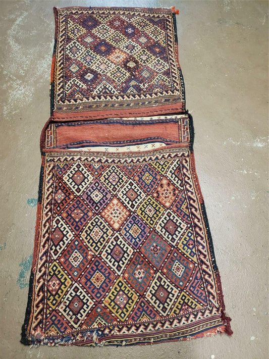 26" X 56" Antique Handmade Authentic Tribal Wool Rug Double Bag Tobreh - Nuvé