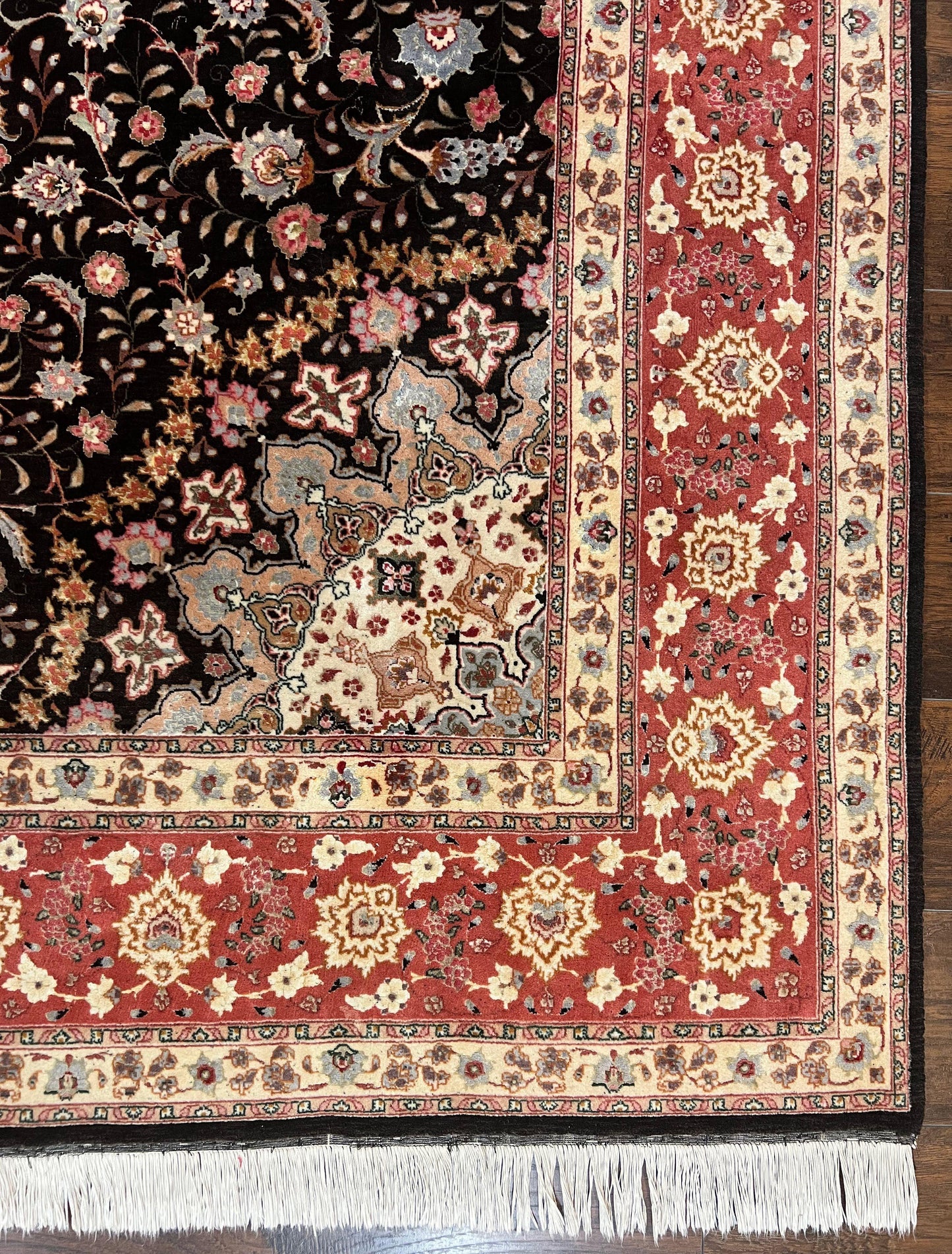 Marvelous Persian Tabriz Rug 7x10 ft, Super Fine 50 Raj, 300+ KPSI, Black and Rust Red, Floral Medallion Handmade Wool Oriental Carpet, Top Quality - Nuvé