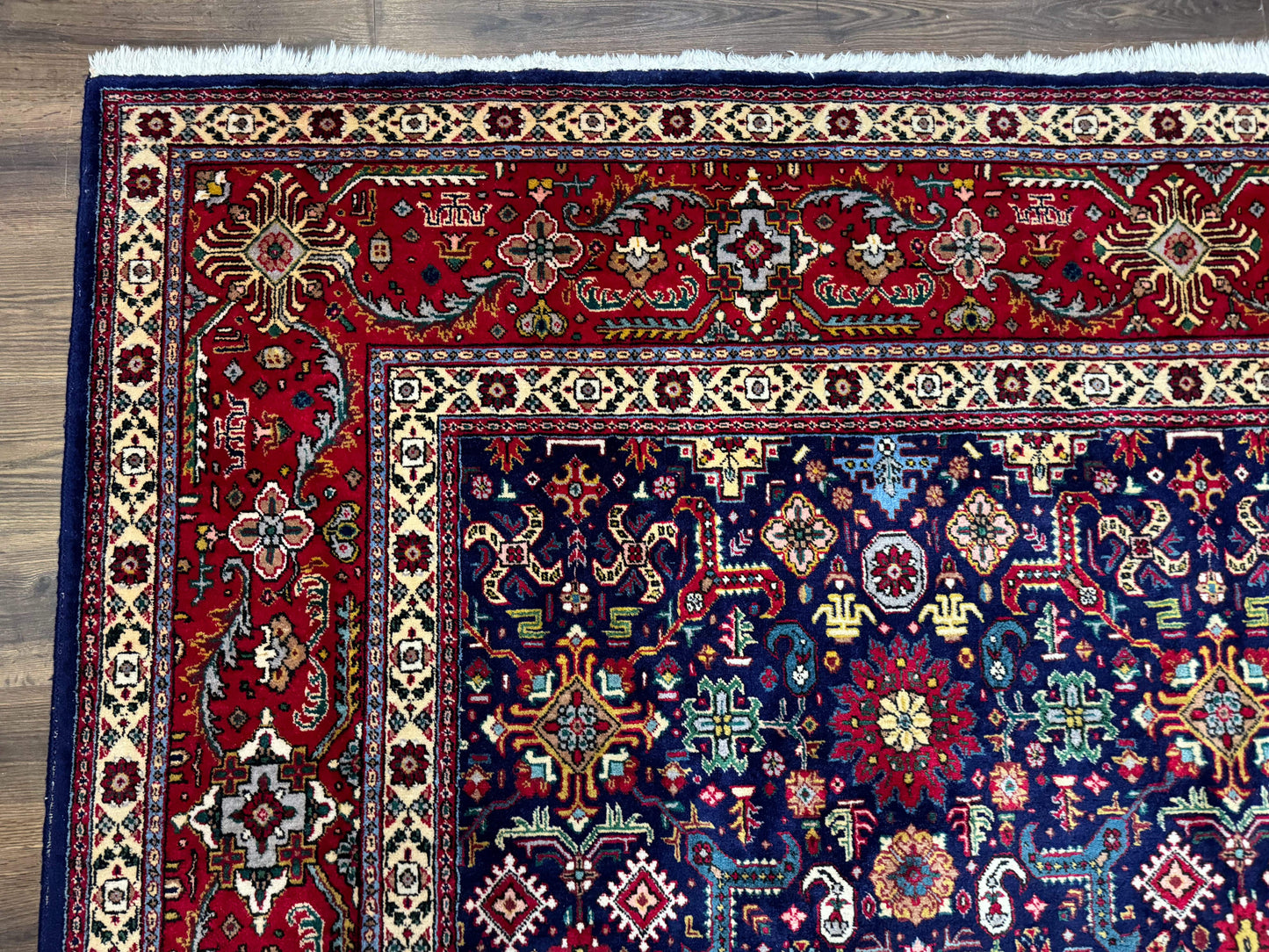 Large Persian Tabriz Rug 10x16, Navy Blue and Red, Allover Pattern, Vintage Hand Knotted Wool Carpet - Nuvé