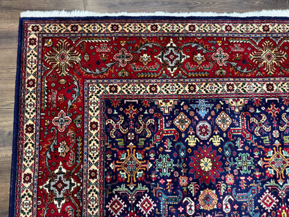 Large Persian Tabriz Rug 10x16, Navy Blue and Red, Allover Pattern, Vintage Hand Knotted Wool Carpet - Nuvé