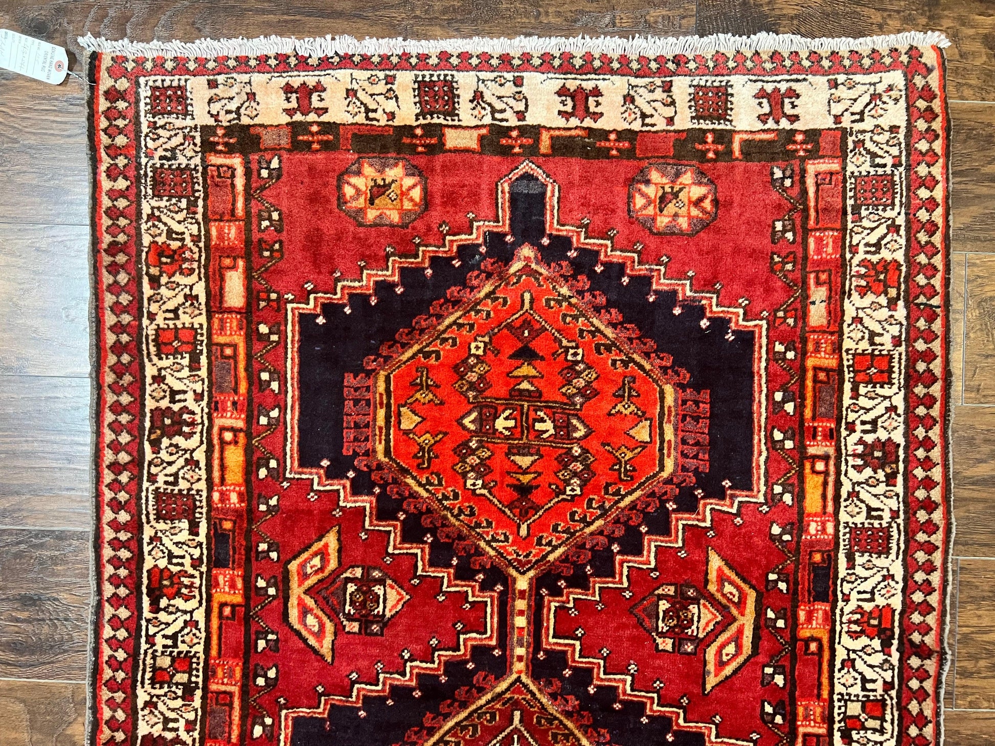 Persian Heriz Runner Rug 3.7 x 11, Persian Tribal Runner, Handmade Wool, Medallions, Geometric, Red, Antique Vintage Hand Knotted Rug - Nuvé